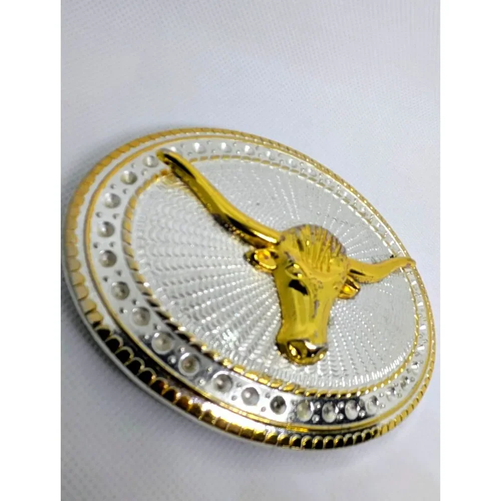 Unisex Vintage Western Longhorn Gold & Silver Two Tone Belt Buckle